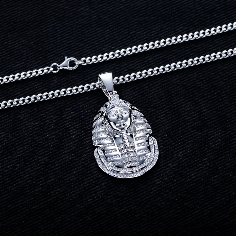 MossanRappr Moissanite Iced out Egyptian Pharaoh Pendant Bling Hip Hop Necklace 925 Sterling Silver Heavy Metal Jewelry for Men - Image 2