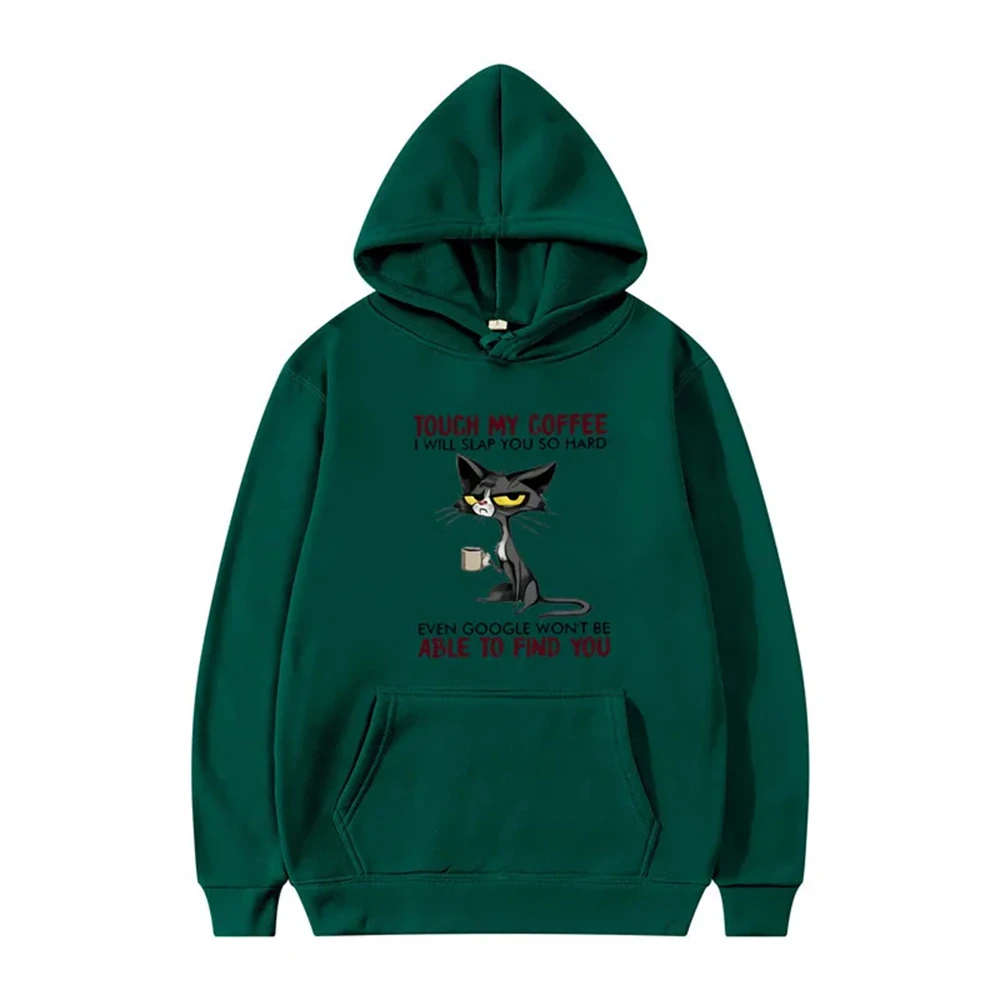 Disdainful Cat Protection Coffee Animation Print Youth Hooded Sports Top Fleece Pullover Casual Jogging Fitness Sweatshirt 4