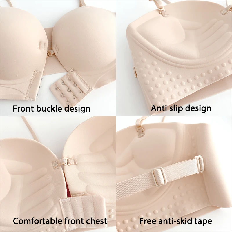 Front Closure Push Up Bras Women's Sexy Seamless Plunge No Steel Brassiere Thick Female Underwear Solid Color Invisible Lingerie 4
