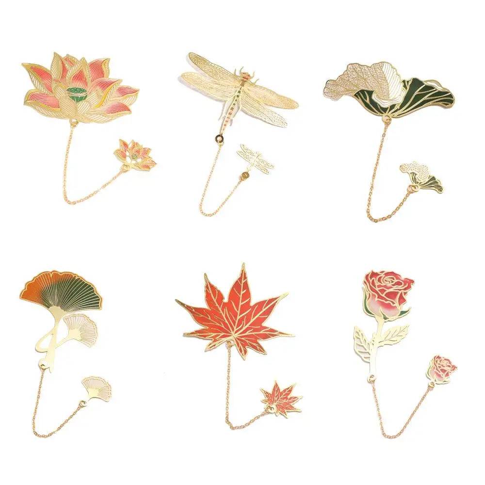 Stationery Pendant Metal Bookmark Roses Lotus Leaf Lotus Leaf Book Mark Dragonfly Rose Bookmark Reading