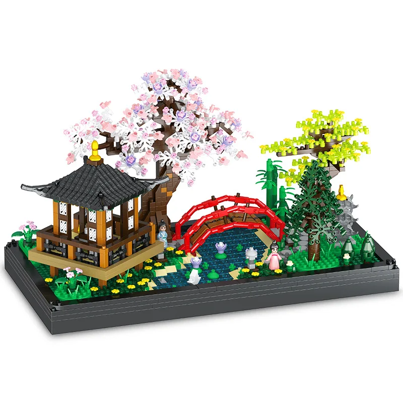 

Creative China Garden Architecture Micro Diamond Block Zen Courtyard Bonsai Building Brick Figures Nanobrick Toys For Gifts