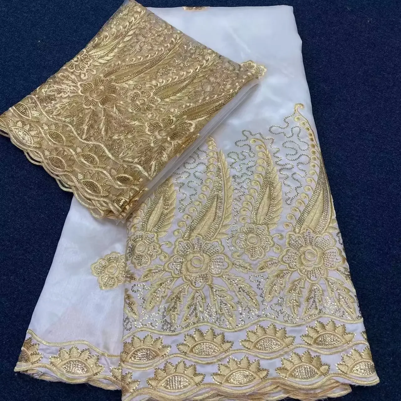 

5 yards african george lace fabric with 2 yards net fabric nigerian embroidery george fabric for party LYG100-130YY