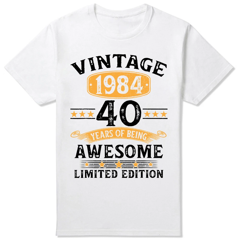Vintage 40 Year Old 40th Birthday Gift Men Aweome T-Shirt Legend Born in 1984 Graphic Tee Top Daddy Huband_voghion.com