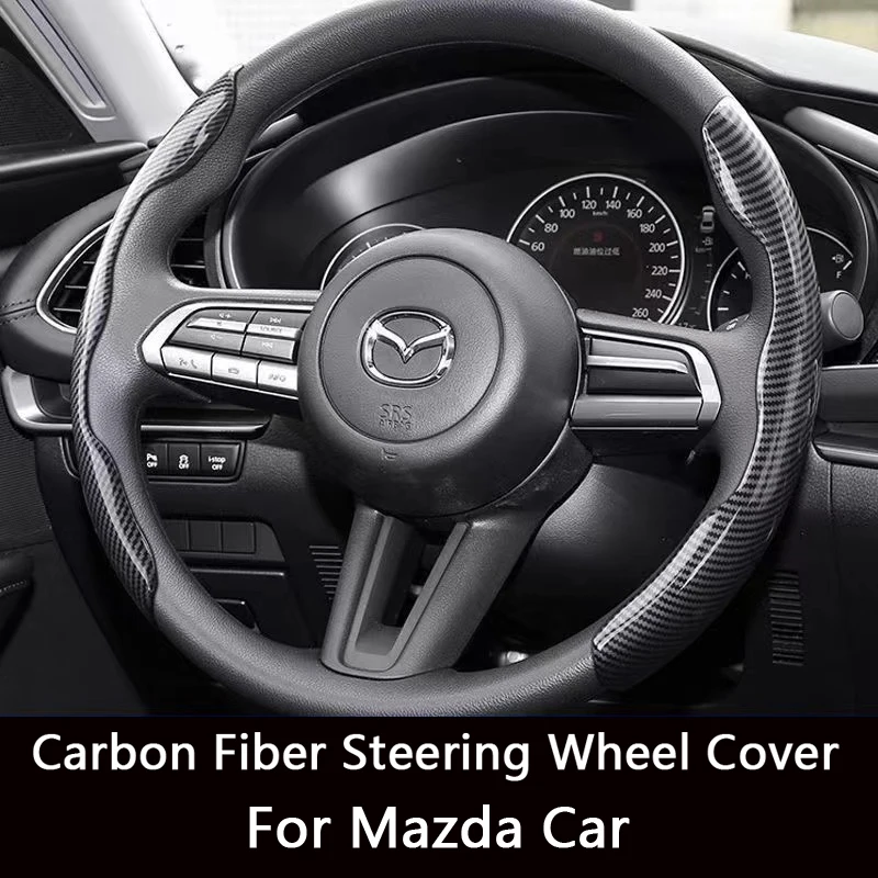 Mazda Car Steering Wheel Cover Carbon Black Fiber For Mazda CX 3 CX 4