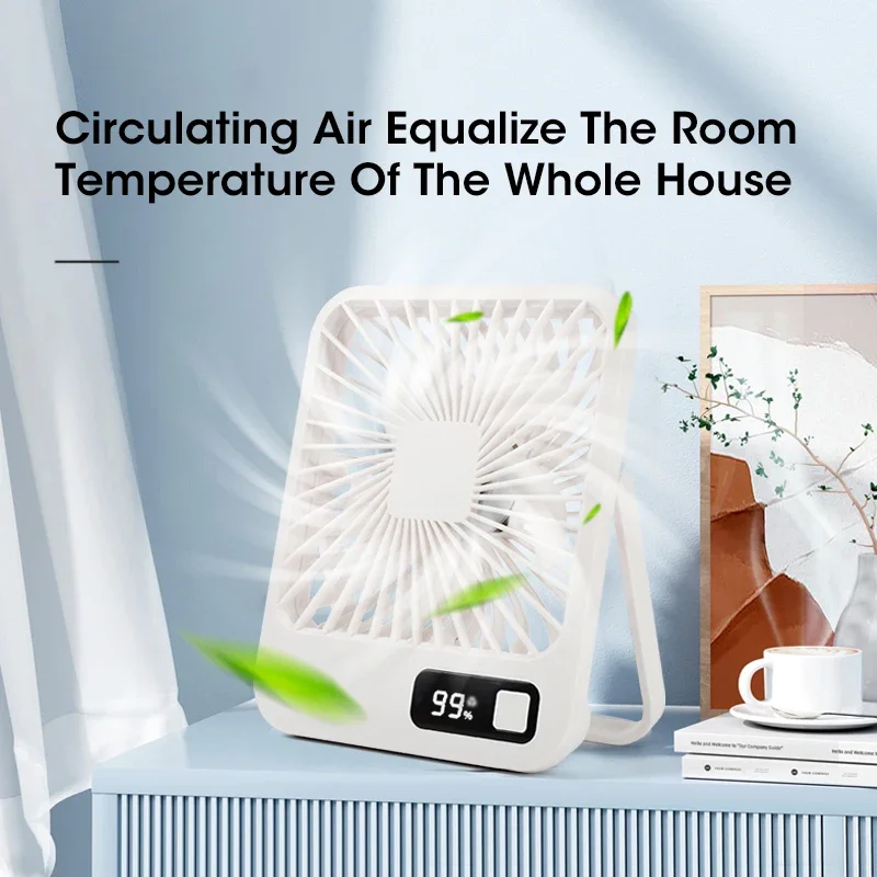 Portable USB Desk Fan 3000mAh Rechargeable Foldable Quiet 7H Timer Strong Wind Cooling for Home Office Travel