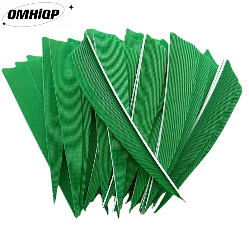

100Pcs 4Inch Right/Left Wing Shield Shape Archery Turkey Feather Light Green Arrow Fletch Vanes For DIY Shooting Hunting
