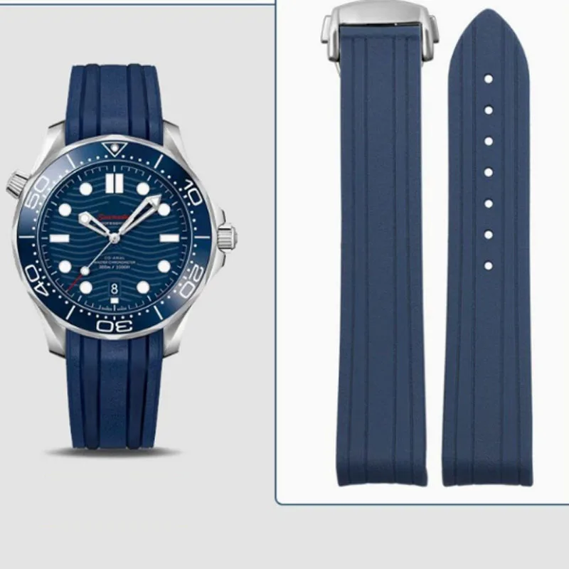 High-Quality 20mm Rubber Watch Strap with Folding Clasp and Curved End