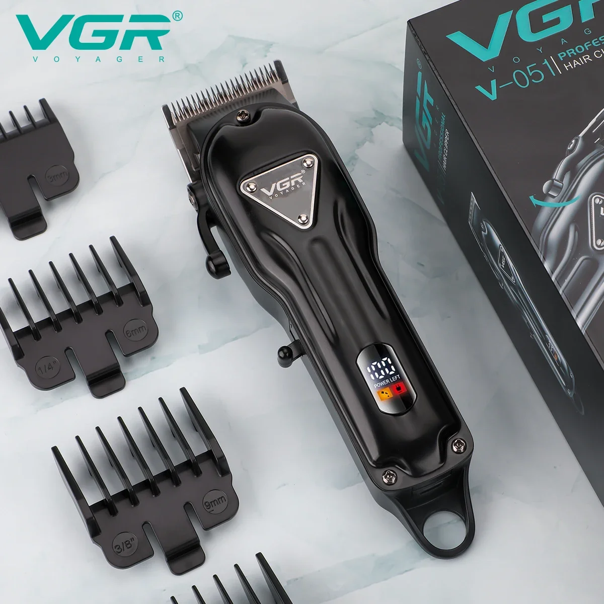 VGR 남성용 헤어 트리머 헤어 클리퍼, 이발사 헤어 커팅 머신, 2500 mAh 배터리, LED 디스플레이 푸시 로드, 스테인레스 스틸 블레이드