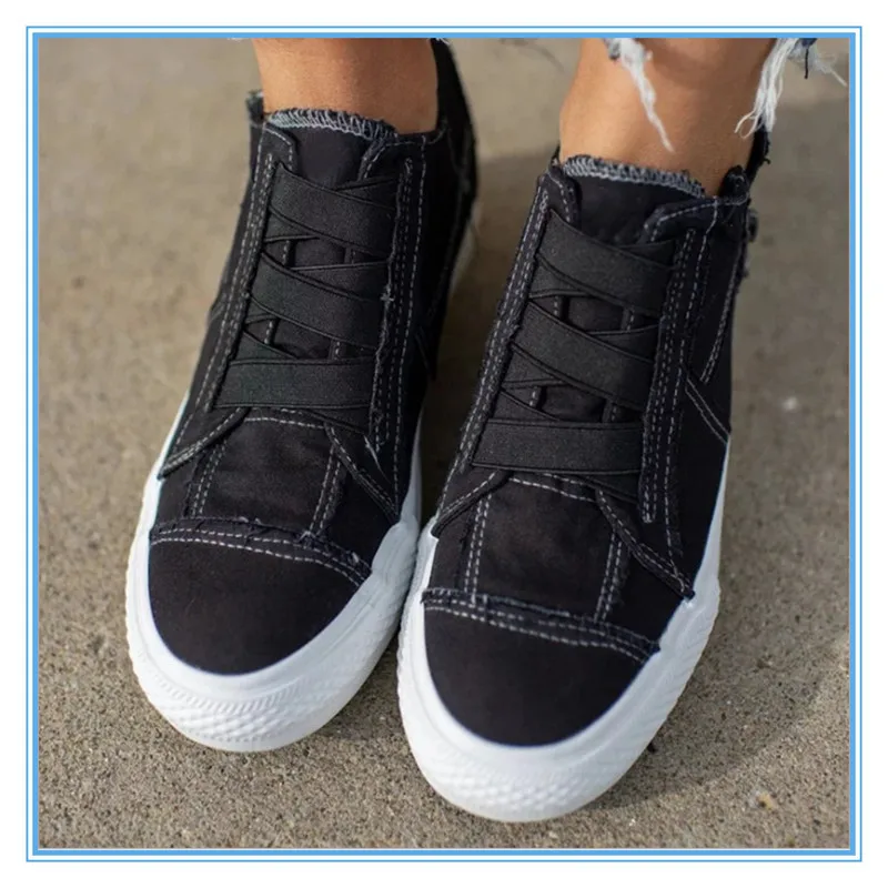 

High Top Canvas Shoes Platform Elastic Casual Sneakers Single Shoes Commuter Outdoor Running Shoes Large Size Women's Shoes