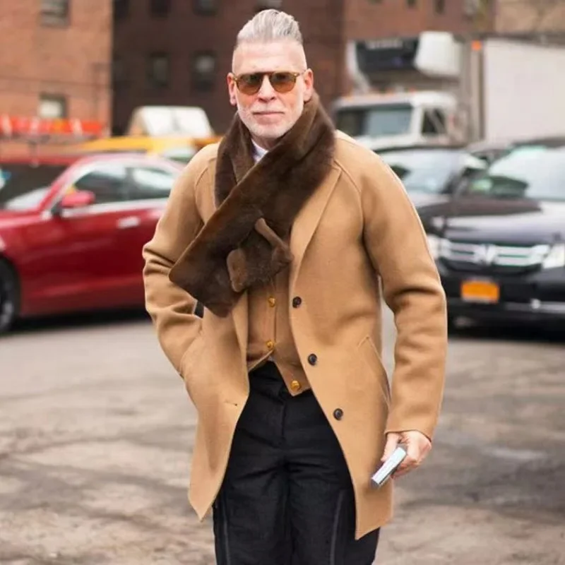 Casual Mens Wool Coat Youth Suit Autumn and Winter New Trend Mens Solid Color Slim Woolen Coat
