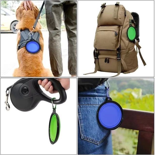 Folding Portable Silicone Dog Feeder Bowl 2 In 1 Pet Dispenser Outdoor Travel Dog Cat with Carabiner Bottle Food Water Container 3