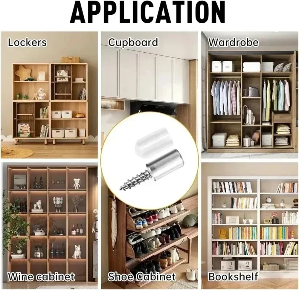 50/10PCS Shelf Support Pegs with Self-Tapping Screws – Non-Slip Sleeve Adjustable Brackets for Cabinets, Wardrobes & Bookshelves