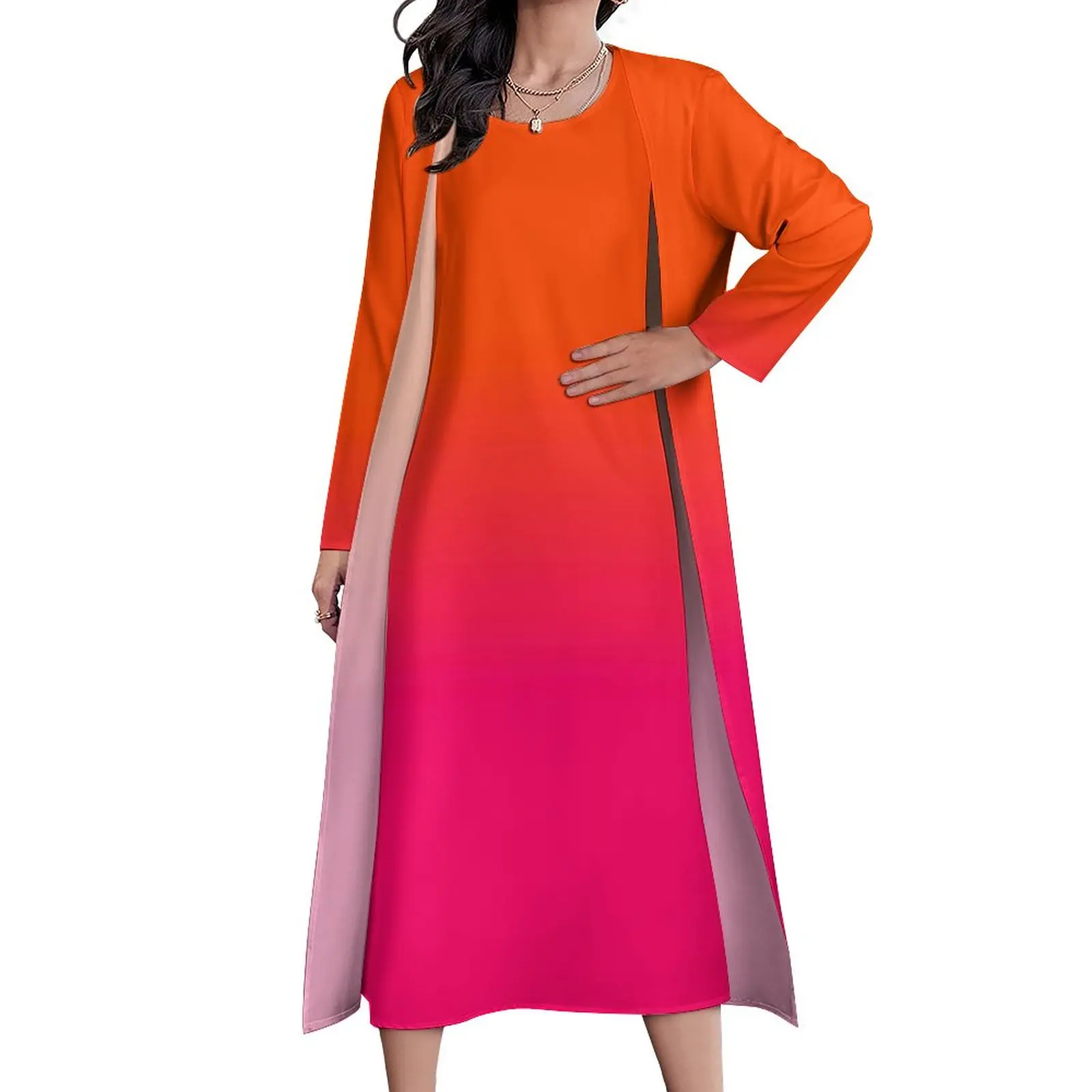 

Яркое платье с принтом Омбре из двух частей, неоновые, оранжевые, розовые уличные модные повседневные длинные платья, женское милое платье макси, подарок на день рождения