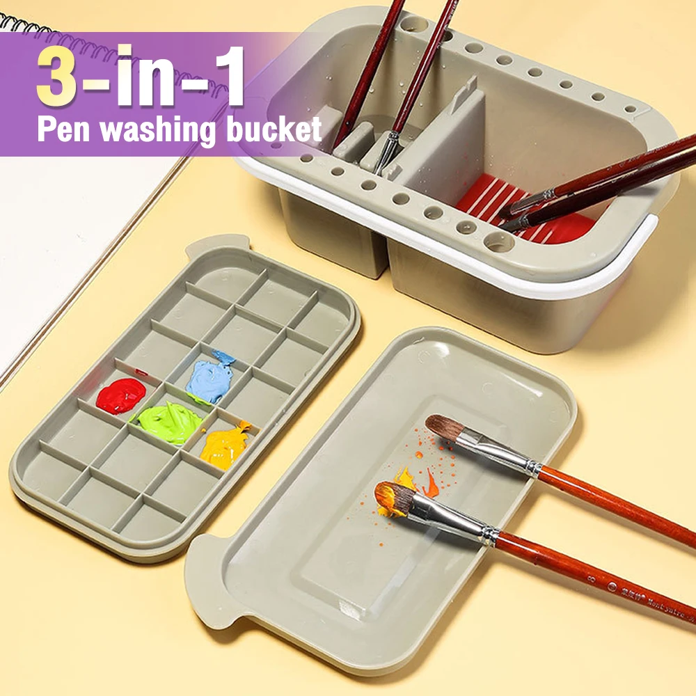 

Brush Washing Bucket Brush Box Multi-function Pen Holder Art Supplies Oil-based Acrylic Watercolor Tool Art Palette Pen Holder