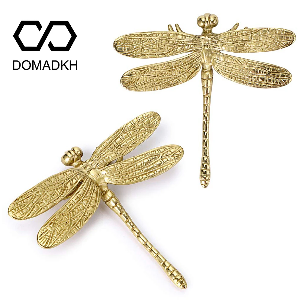 Latão Libélula Cabinet Porta Maçanetas Ouro Animal Gaveta Puxa Home Decor Dresser Knobs Unique Nightstand Ferragens de Cozinha