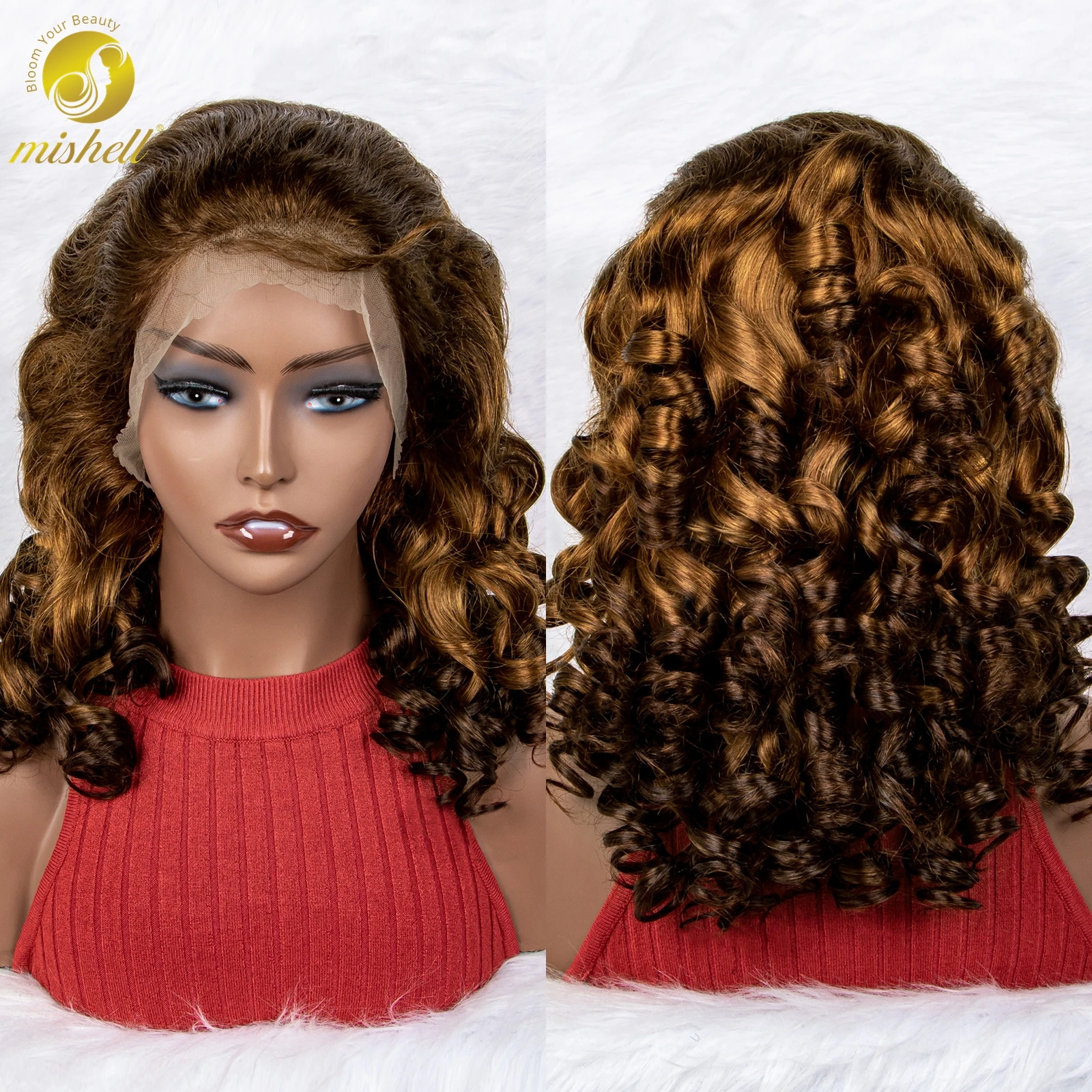Mishel-Wavy Lace Front Peruca de cabelo humano para mulheres, pré arrancada com cabelo de bebê, onda solta colorida, cabelo remy brasileiro, 13x4