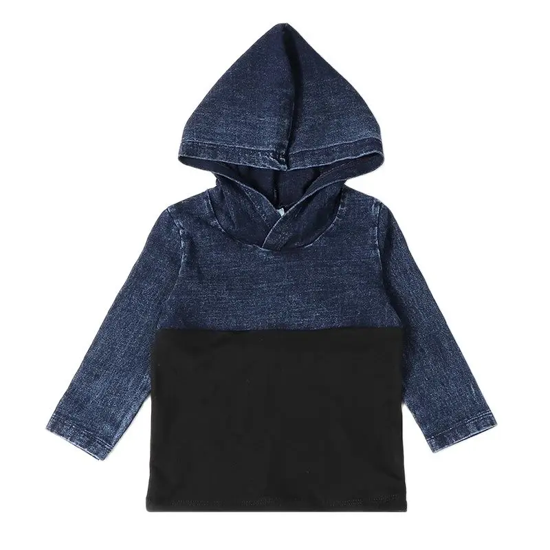 Top kds t-shirt long sleeves baby clothes boy/girl clothes hooded shirt child school denim blue autumn winter