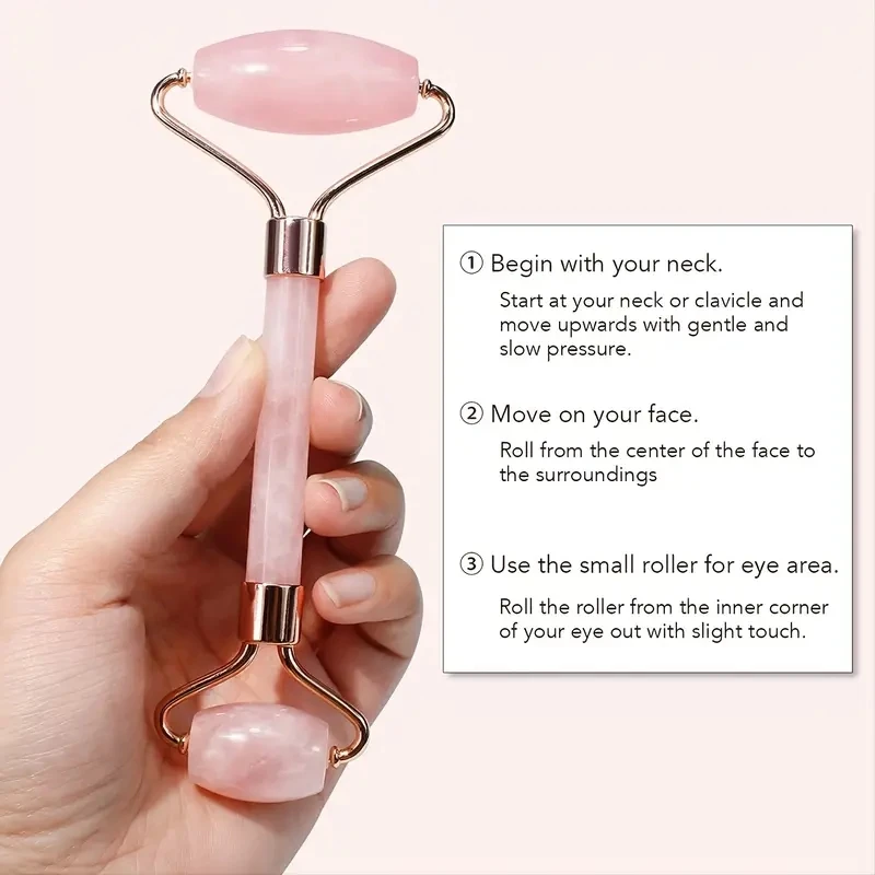 Face Care Massage Roller Natural Rose Quartz Gua Sha Tool Health Skin Acupuncture Massager Neck Slimming Anti Wrinkle Cellulite