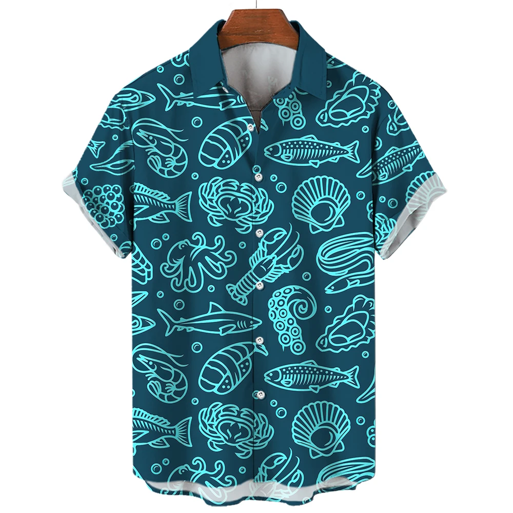 Hawaiian Shirts for Men Casual Tees Sea Life Pattern Short Sleeve Top Summer Fashion Shirt  Octopus Print T-Shirt Men's Clothing 5