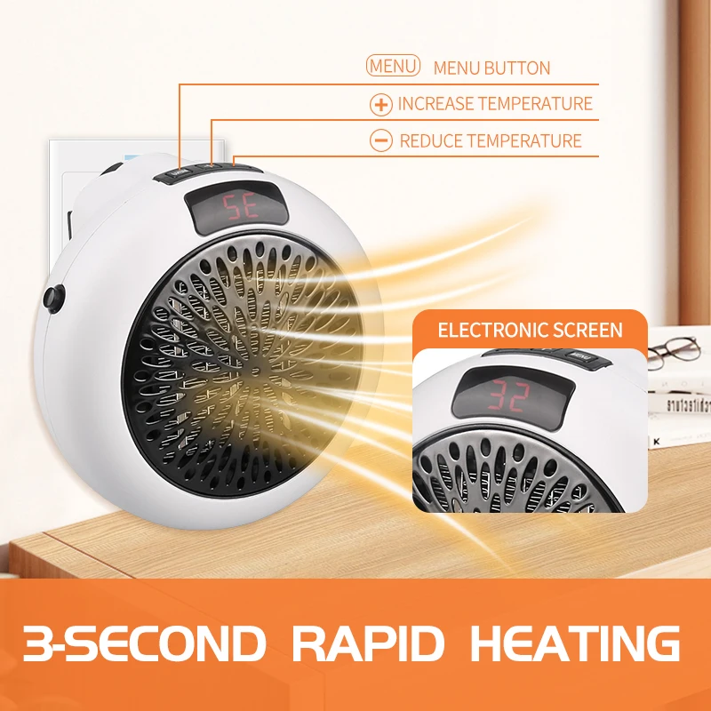 Home Plug In Cordless Space Heater Portable Electric Air Heater 2S Fast Heating Warm Fan Desktop for Winter Household Bathroom 2