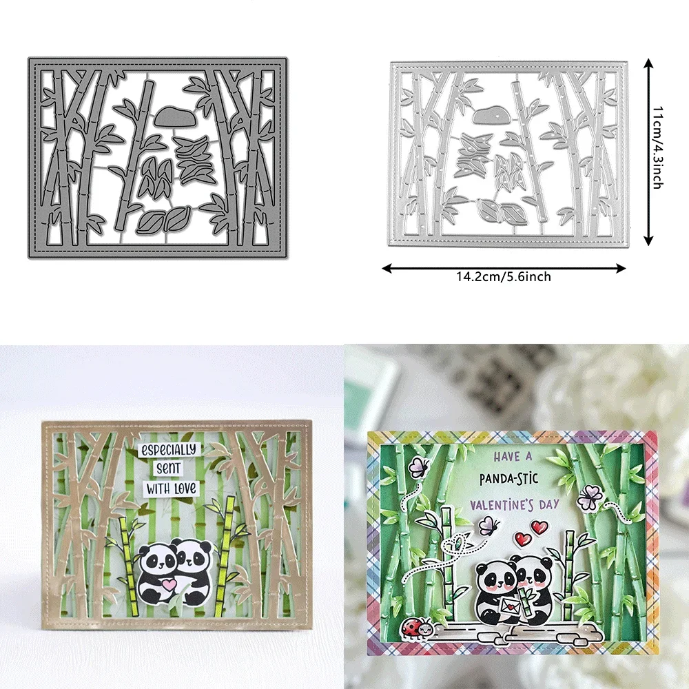 나는 팬더를 좋아합니다, 대나무 숲 배경 클리어 스탬프 또는 금속 커팅 다이 DIY 공예 제작 카드 앨범 스크랩북 장