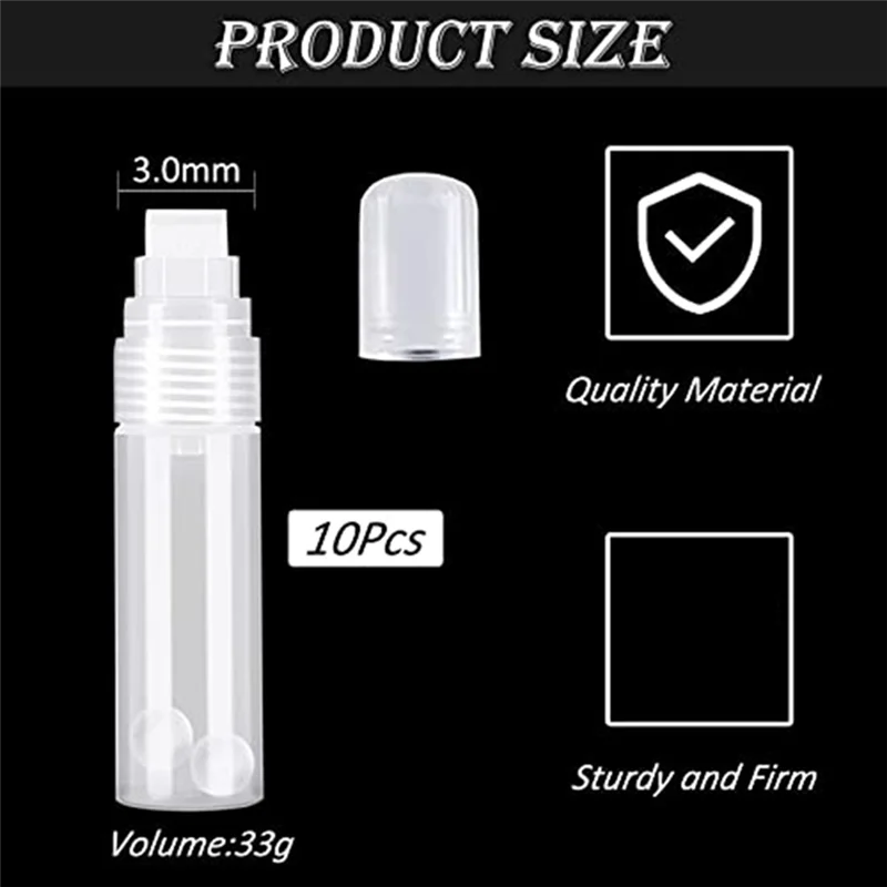 10 Pack Refillable Acrylic Paint Markers 15mm Empty Acrylic Markers Clear White Paint Marker Pens for Rock Painting Wood 6