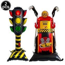 Race - Themed Birthday Party Decoration Set - Balloons, Traffic Cones, Checkered Flags, and Racing Wheel Foil Balloon - As Shown (Medium Azure)