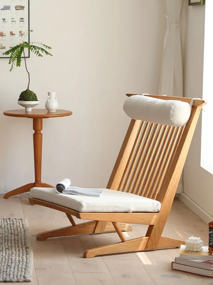 

Nordic hair style balcony living room single person leisure solid wood backrest lounge chair sand
