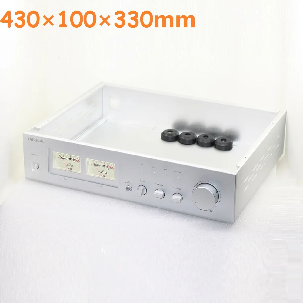 

W430 H100 D330 Dual VU Meter Earphone Chassis Preamp Amplifier Housing DIY Preamplifier AMP Aluminum Case Luxury Audio Enclosure
