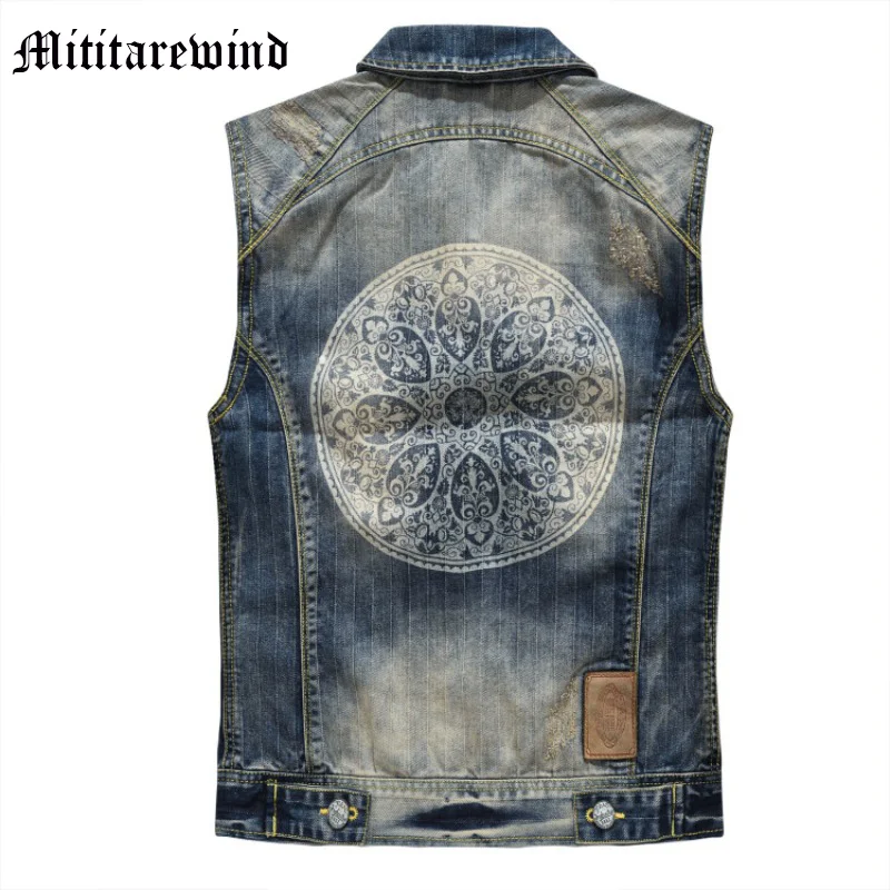 

Autumn European New Design Men's Coats Turn-Down Collars Zipper Moto&Biker Style Denim Male Jackets Paisley Print Tops Oversize