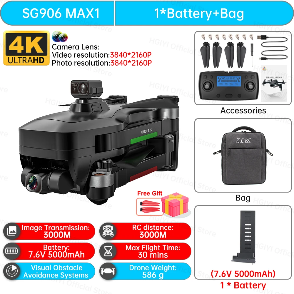 gopro drone HGIYI SG906 MAX2 5000mAH GPS Drone 4K Professional Camera with 3-Axis Gimbal 360 Obstacle Avoidance 906 MAX Brushless Quadcopter best drone with camera Camera Drones