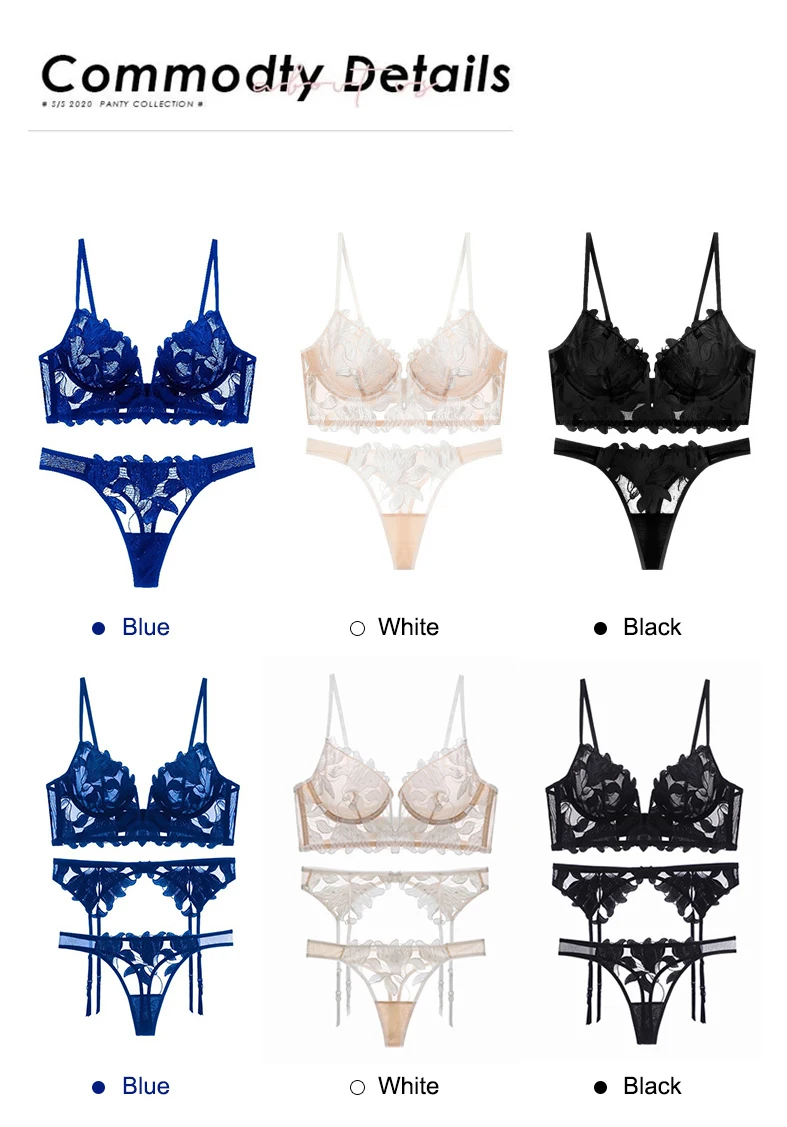 Sexy Fancy Lingerie Deep V Cup Push Up Bra Set Woman Embroidery Transparent Bra and Panty Sets See Through Erotic Underwear plus size underwear sets