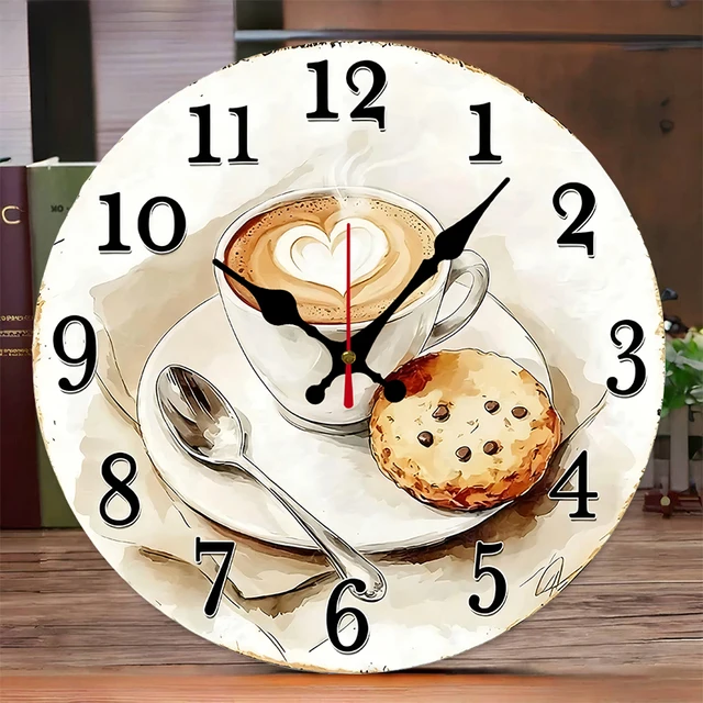 Coffee & Pastry Wooden Round Silent Hanging Wall Clock 1