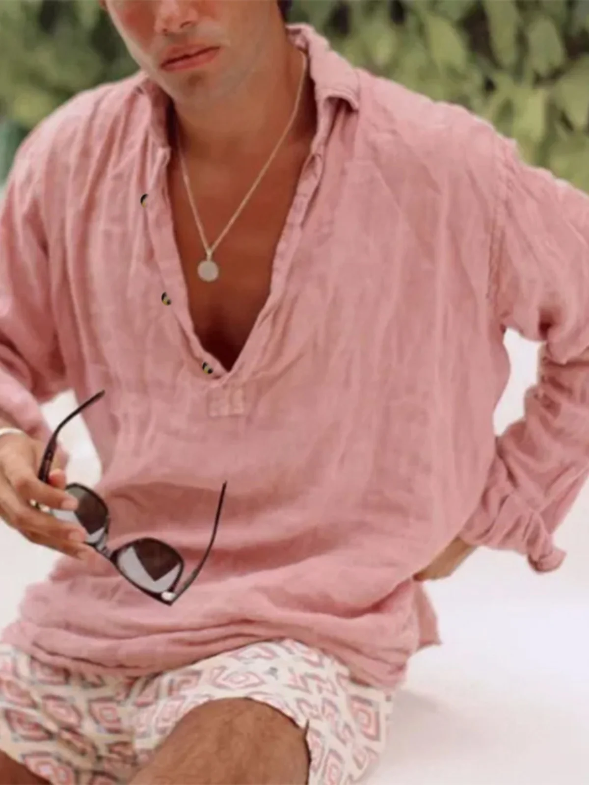 

Solid Color LapeL Beach Casual Long Sleeved Shirt