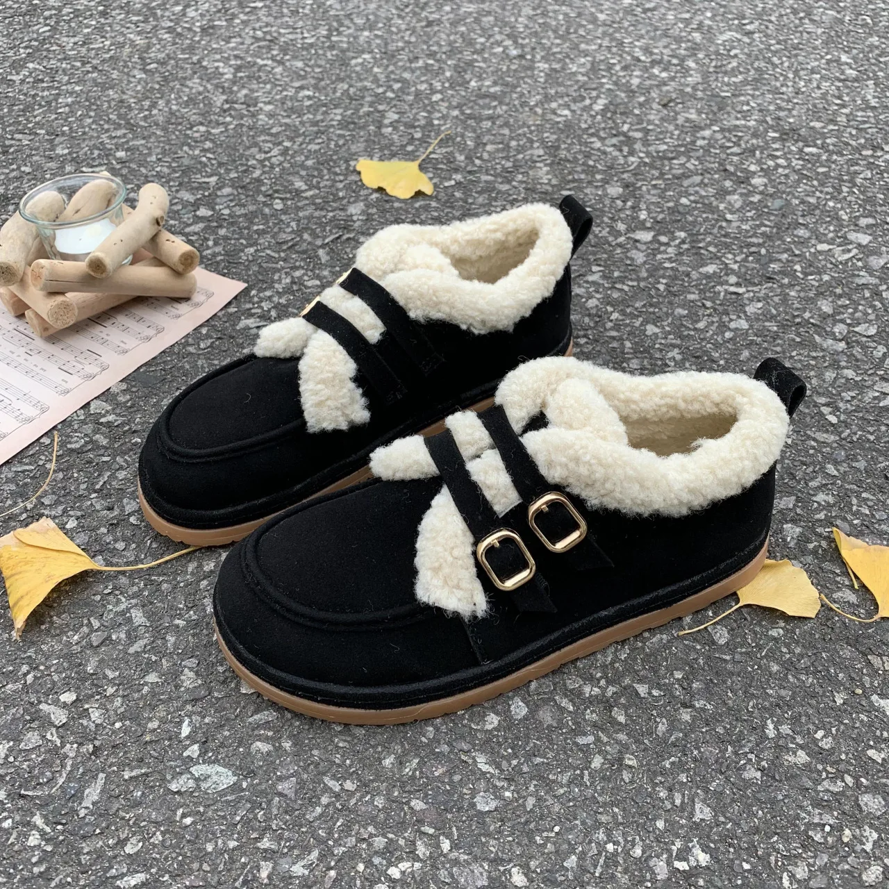 Snow boots Women's 2022 Winter New Style Plush Warm Bread Cotton Shoes Suede Ladies Flat Casual Shoes Loafers