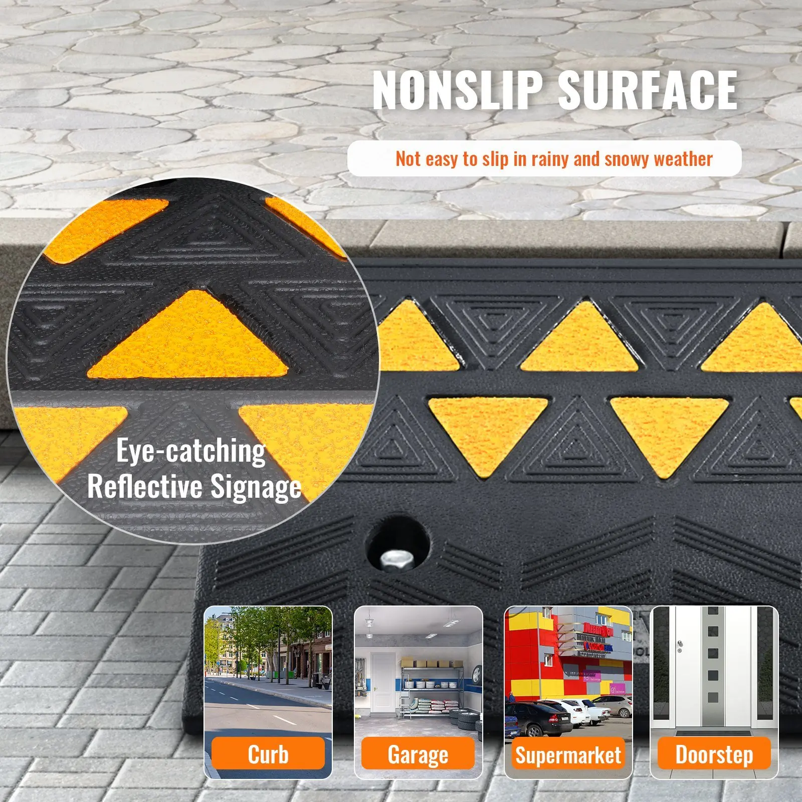 Rubber Curb Ramp 2 Pack, 5" Rise Height Heavy-Duty 33069 lbs/15 T Capacity Threshold Ramps, Wheelchairs, Bikes, Motorcycles