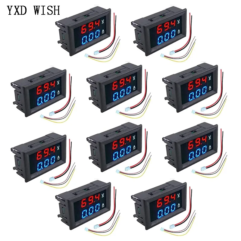 10개 DC 100V 10A 전압계 전류계 파란색 + 빨간색 LED 앰프 듀얼 디지털 전압계 전류계 100V 10A 전압 전류 측정기 테스터