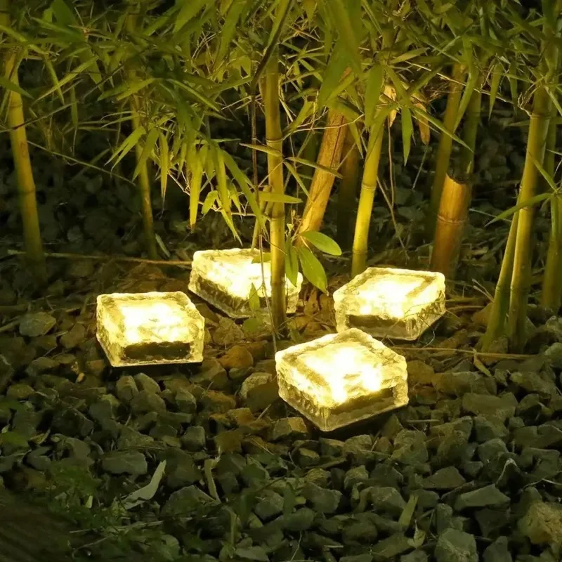 1-4PCS 태양광 아이스 블록 조명 유리 벽돌 조명 조경 조명 사각형 유리 조명 야외 가로등 정원 조명