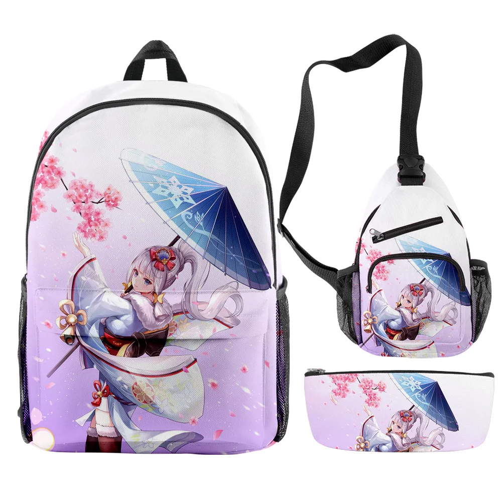 Cartoon Genshin Impact Kamisato Ayaka 3pcs/Set Backpack 3D Print Bookbag Travel Laptop Daypack Backpacks Chest Bags Pencil Case
