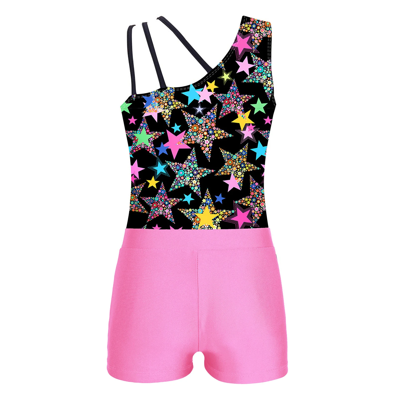 Gymnastic Leotard for Children Gilrs Yoga Dance Workout Skating Bodysuit with V-front Waistband Shorts New Sportswear