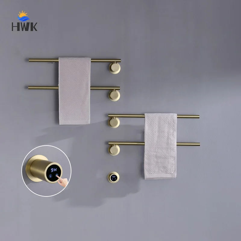 ราวแขวนผ้าเช็ดตัวไฟฟ้าสีทองขัดเงา ควบคุมอุณหภูมิและเวลาผ่านระบบ Tuya WiFi ติดตั้งแบบซ่อน พร้อมระบบทำความร้อน 1