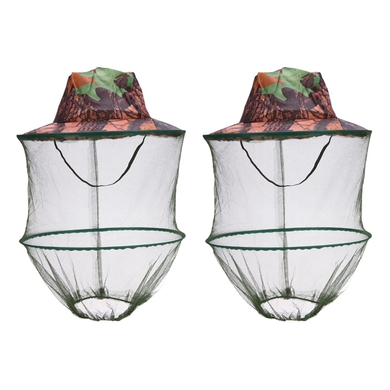 2X Camouflage Fishing Hat Bee Keeping Insects Mosquito Net Prevention