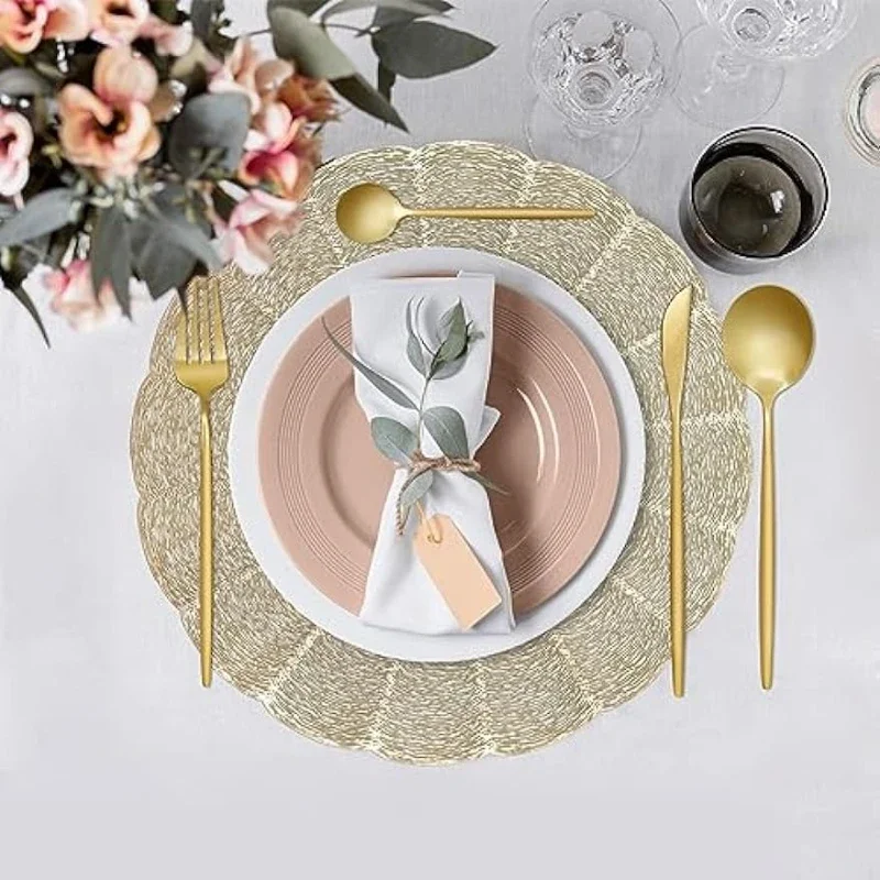 Encasa XO Placemats, 6-delige set, katoen, ronde tafelmat, diameter 32 cm, beige, onderborden voor dinerborden, voor eettafel, herfstdecoratie, vakantie- en kerstfestivals