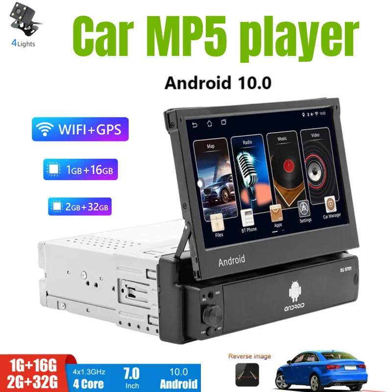 

Универсальный 7-дюймовый выдвижной экран, Android 10,0, автомобильный Bluetooth-плеер, HD, обратное изображение, GPS-навигация, мобильное интернет-радио 9701-Y