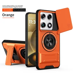 Dual - Function Ring Grip with Built - in Magnetic Car Holder - Protective Case - Motorola Edge 60 Neo (Orange)