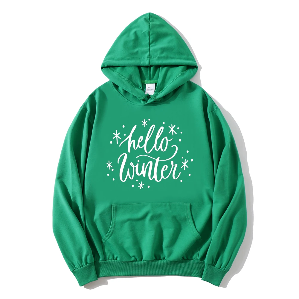 Hello Winter Hoodies Cute Winter Sweatshirt Streetwear Women Winter Sweatshirt Gift for Christmas Winter Kawaii Clothes Gothic L