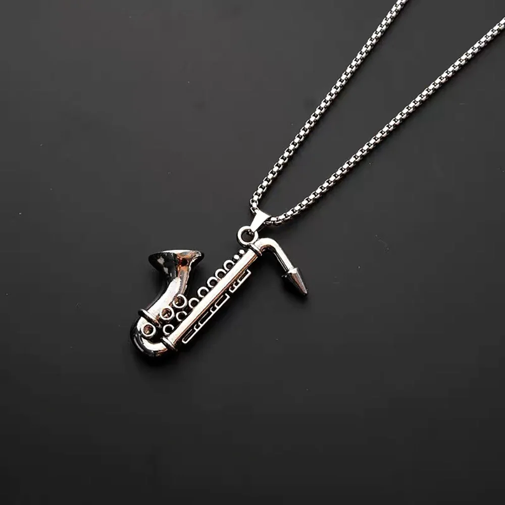 

Saxophone Pendant Necklace Classic Instrument Shape Alloy Choker Necklaces Men Women Jewelry Accessories Charms Party Gifts