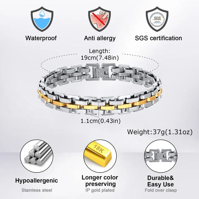 95068-06ee83.jpg Vnox – Bracelets à maillons épais pour hommes, bracelet à maillons fait à la main en acier inoxydable de 11mm, cadeau Punk doux pour lui