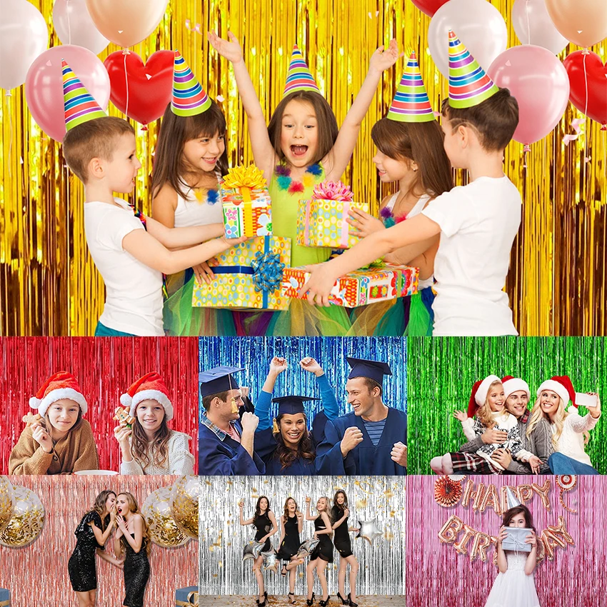 

Mehofond 2 Pack Rain Curtain Background Birthday Wedding Baby Shower Festival Party Decoration Photo Props Photography Backdrop