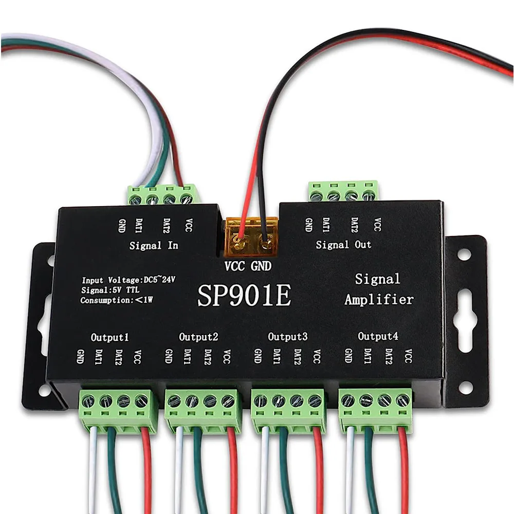 DC5V-24V SP901E Signal Amplifier LED SPI controller 4CH Group Amplifier for WS2812 2811 DMX512 LED Pixels Strip Magic Module led strip controller